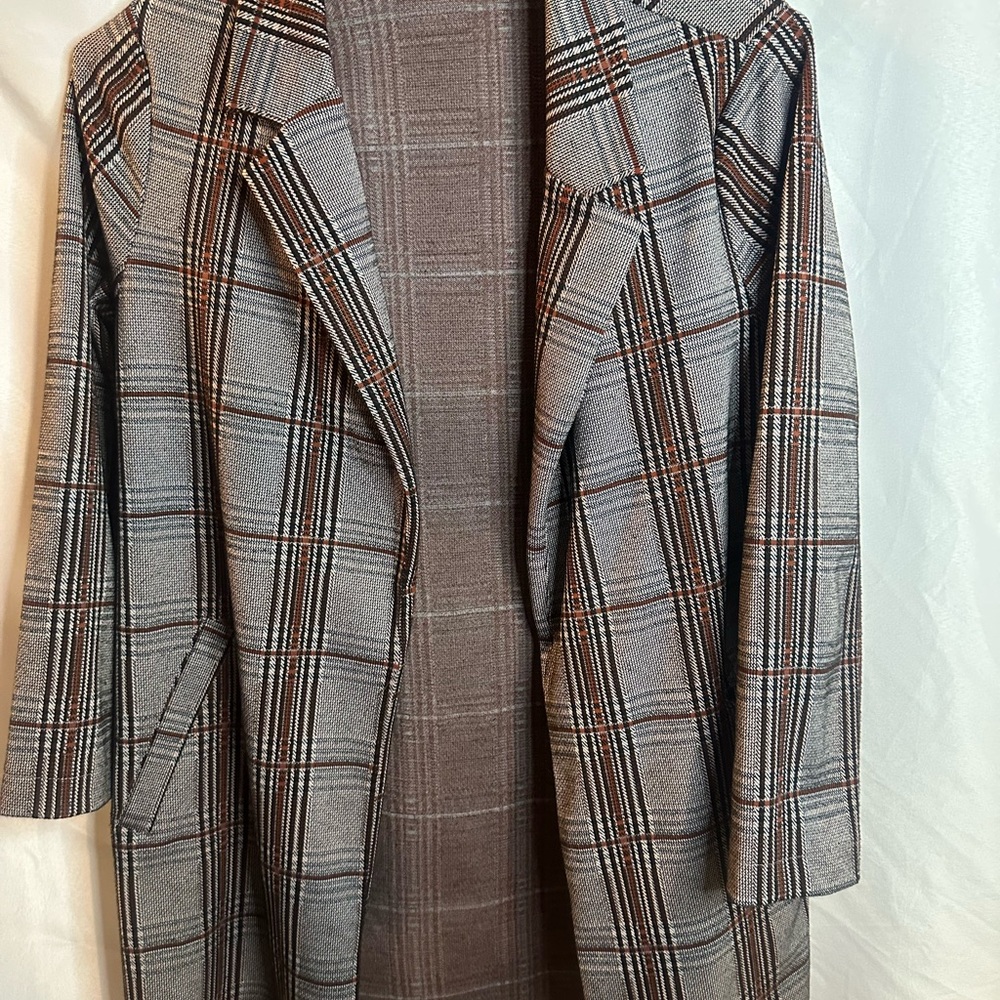MELLODAY Gray Plaid Long Blazer Jacket